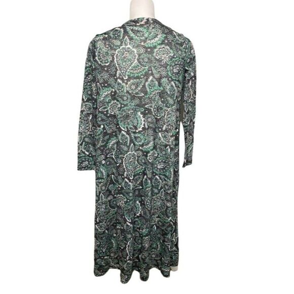 LuLaRoe Sarah Gray Green Paisley Linen Blend Long Cardigan Duster Small - Picture 2 of 5